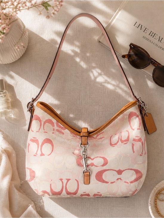 Coach Handbags - Rare Y2K Coach Pink Signature Optic C Hampton Clip Hobo
